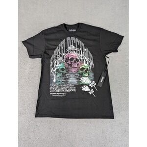 Civil Regime Shirt Mens‎ Large Black Skull Graphic Tee Streetwear Floral New